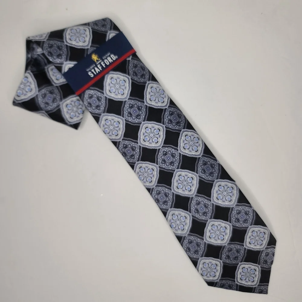 STAFFORD Silk Black &Blue Mens Neck Tie. New With Tags.